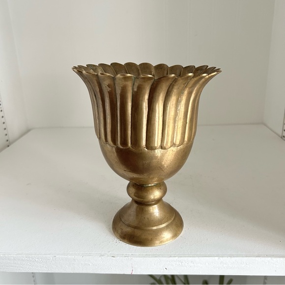 Vintage 1940s French Scalloped Brass Bowl Urn - Picture 1 of 4